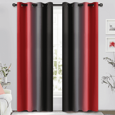 Yakamok Grommet Red and Black Ombre Room Darkening Curtains for Living Room/ Bedroom,2 Panels, 52x84 inches