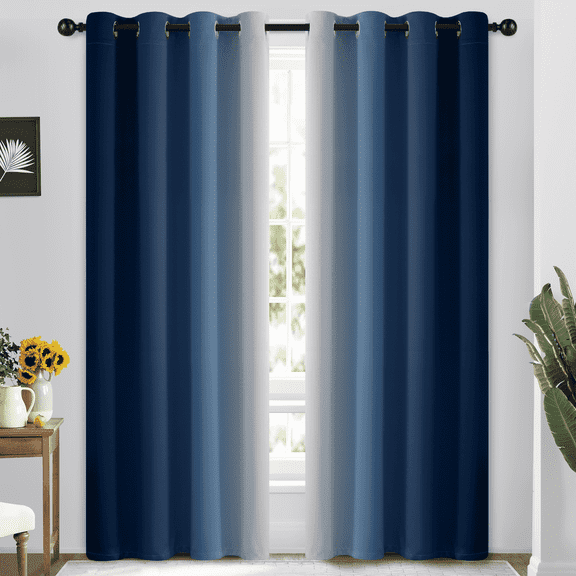 Yakamok Light Blocking Blackout Ombre Blue Curtains for Bedroom,Room Darkening Grommet Window Drapes for Living Room, 52x84 inches, 2 Panels