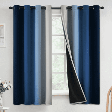 Yakamok Modern Blue Floral Ombre Grommet Blackout Curtains, 52" x 63" (2 Panels)