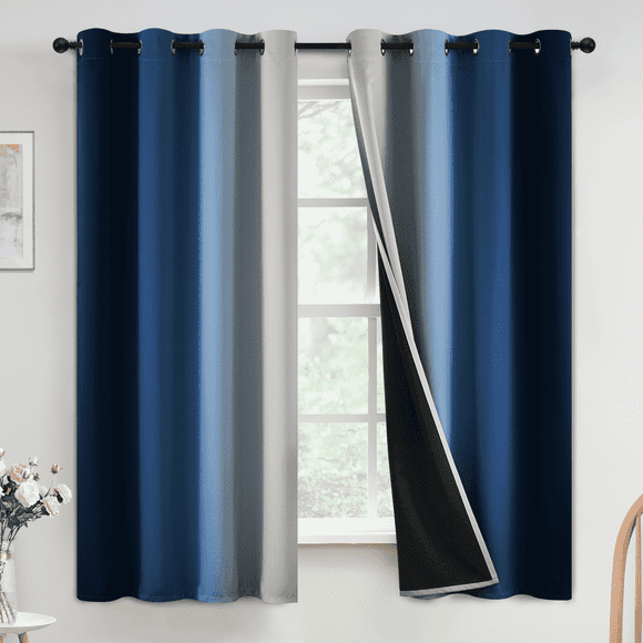 Yakamok Modern Blue Floral Ombre Grommet Blackout Curtains, 52" x 63" (2 Panels)