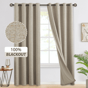 Yakamok Natural Linen Curtains 100% Blackout 84 Inches Long,Room Darkening Textured Curtains for Living Room Thermal Grommet Bedroom Curtains 2 Panels with Greyish White Liner