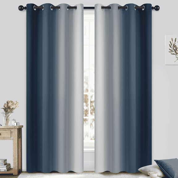 Yakamok Navy Blue Curtain for Bedroom/Living Room Blackout,Ombre Curtains Grommet Light Blocking Room Darkening Window Drapes 2 Panels,52x84 inches