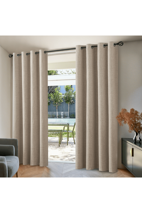 Oatmeal 100% Blackout Natural Linen Curtains 84 Inches Long for Living Room, Room Darkening Textured Curtains for Bedroom with White Liner 2 Panels