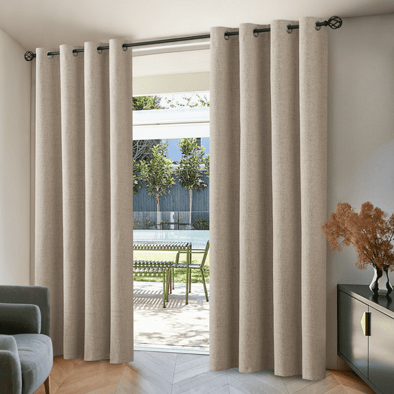 Yakamok Oatmeal 100% Blackout Natural Linen Curtains 84 Inches Long for Living Room, Room Darkening Textured Curtains for Bedroom with White Liner 2 Panels