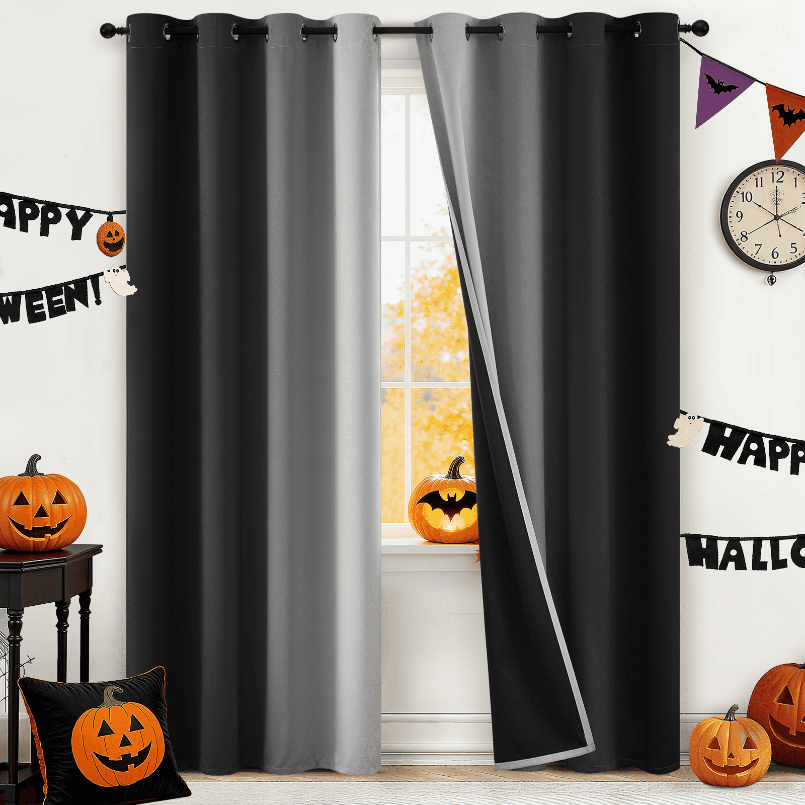 Yakamok Ombre 100% Blackout Curtains for Bedroom, Room Darkening Gradient Black Curtains for Living Room Grommet Window Curtains 84 inches Long,2 Panels,52x84 inch