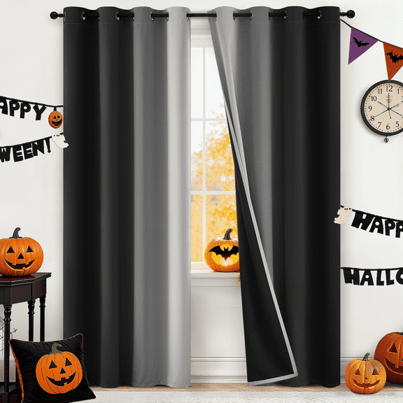 Yakamok Ombre 100% Blackout Curtains for Bedroom, Room Darkening Gradient Black Curtains for Living Room Grommet Window Curtains 84 inches Long,2 Panels,52x84 inch