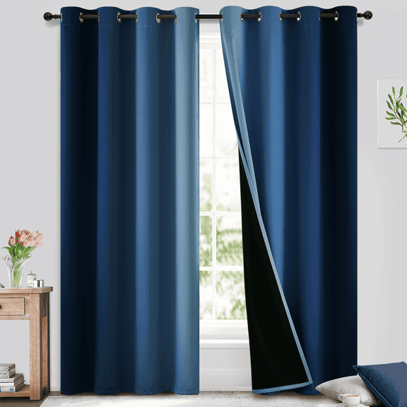 Yakamok Ombre 100% Blackout Curtains for Bedroom, Room Darkening Gradient Blue Curtains for Living Room Grommet Window Curtains 84 inches Long,2 Panels,52x84 inch