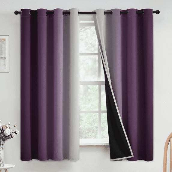 Yakamok Ombre 100% Blackout Curtains for Bedroom, Room Darkening Gradient Purple Curtains for Living Room Grommet Window Curtains 63 inches Long,2 Panels,52x63 inch