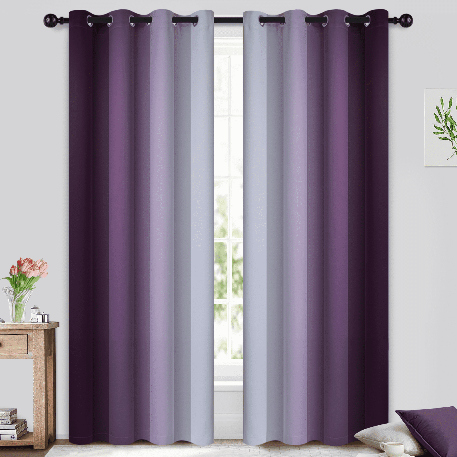 Yakamok Purple Curtain for Bedroom/Living Room Blackout,Ombre Curtains