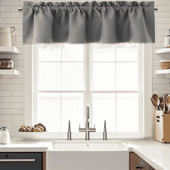 Yakamok Rod Pocket Room Darkening Thermal Insulated Valance Small Window Curtains for Basement/Living Room (Grey,52 X 18 Inch,1 Panel))