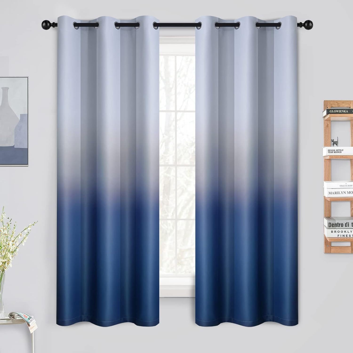 Yakamok Room Darkening Blackout Ombre Blue Curtains for Bedroom,Light ...