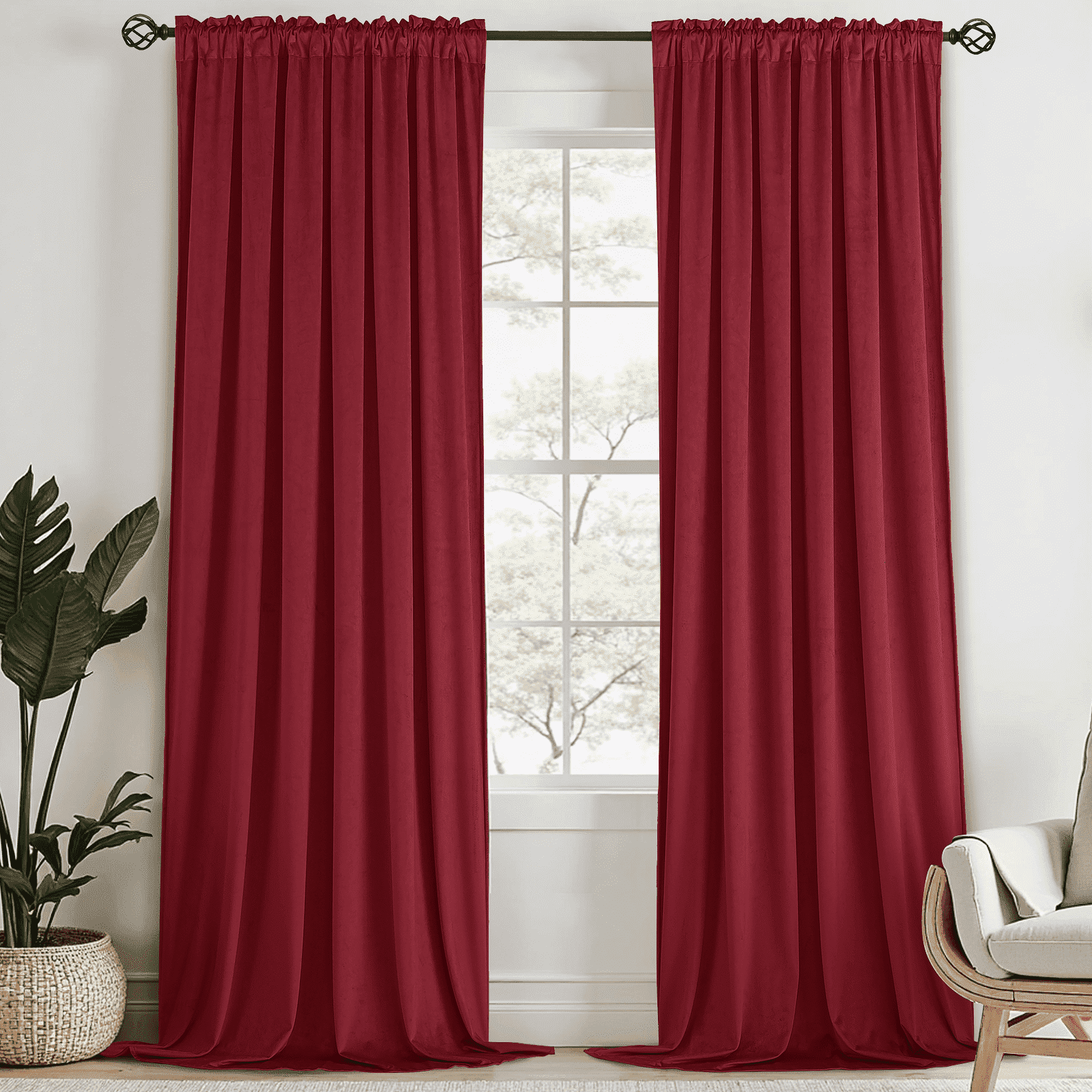 Yakamok Velvet Curtains 84inches Long - Retro Black Thermal Insulated Light Blocking Window Drapes for Living Room, Privacy Protect Room Dividers for Bedroom, W52 x L84, 2 Panels Rod Pocket