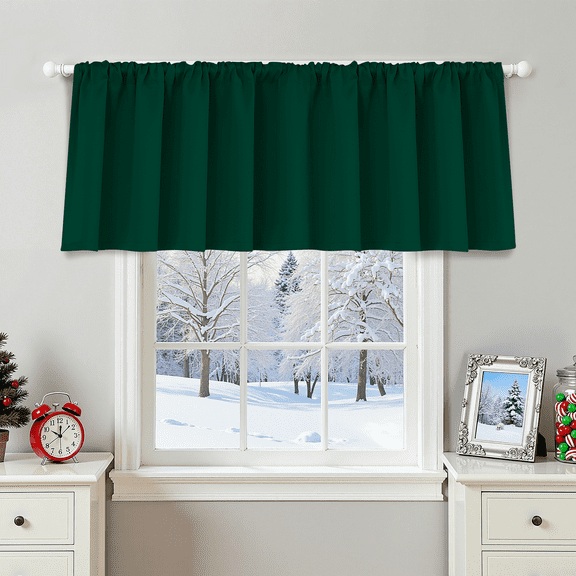 Yakamok Velvet Curtains 18inches Long - Retro Dark Green Thermal Insulated Light Blocking Window Valance Privacy Protect Room Dividers for Bedroom, W52 x L18, 1 Panels Rod Pocket