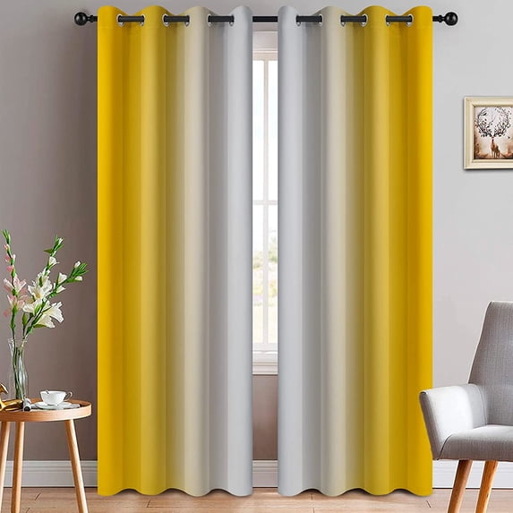 Yakamok Yellow Grommet Light Blocking Ombre Curtains,Room Darkening Window Drapes for Bedroom/Living Room, 52x84 inches, 2 Panels
