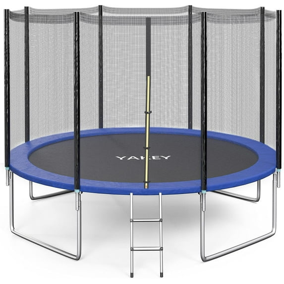 Yakey 12FT Outdoor Waterproof Trampoline with Safety Net & Ladder for Kids & Family