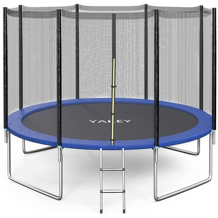 Yakey 12FT Recreational Trampoline with Safety Net, Waterproof, with Ladder for Kids and Family