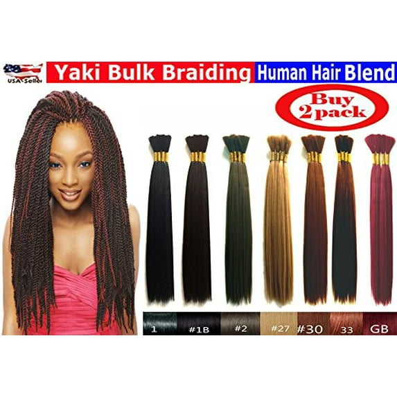 Yaki Bulk Braiding Hair, Human Hair Blend, Braids Hair Extensions for Twists, Hot Selling, Length 18", 2 packs Color #1B