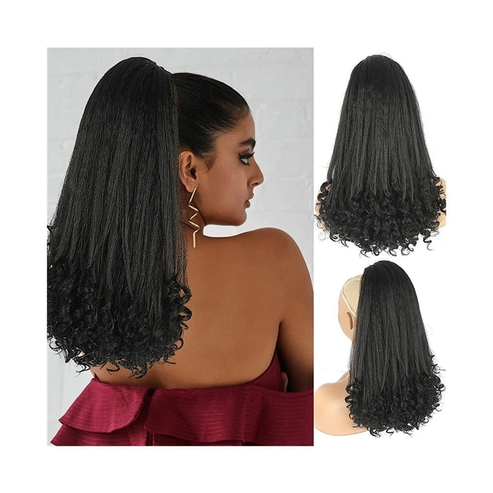 Yaki Drawstring Ponytail with End Curls, 16 Inch Synthetic Heat Resistant Hairpiece Fake Hair Extensions for Women