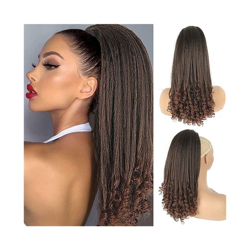 Yaki Drawstring Ponytail with End Curls, 16 Inch Synthetic Heat Resistant Hairpiece Fake Hair Extensions for Women