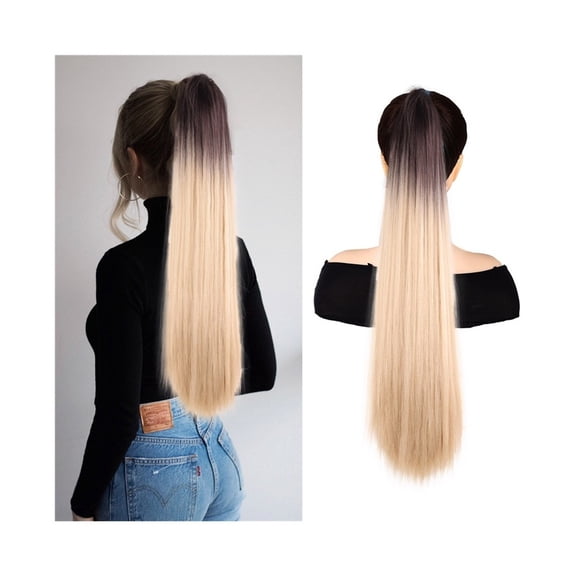 Yaki Straight Drawstring Ponytail Extension 26 Inch Fluffy Thick Fake Ponytails Clip in Heat Resistant Synthetic Hair Piece