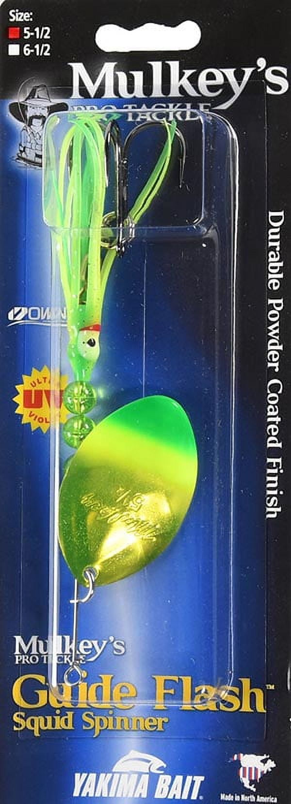 Yakima Bait Mulkey's 5 1/2" Guide Flash Squid Spinner Fishing lure, Metallic Chartreuse & Chartreuse Green Tip, 6055 MCCG