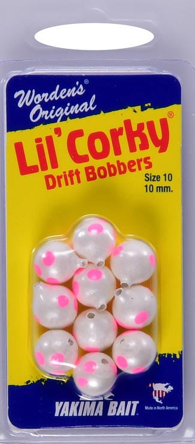 Yakima Bait Worden's Lil' Corky 3/8 inch Drift Bobbers Fishing Lure, Pearl Clown, Size 10, 10 Count, 653 Plcl