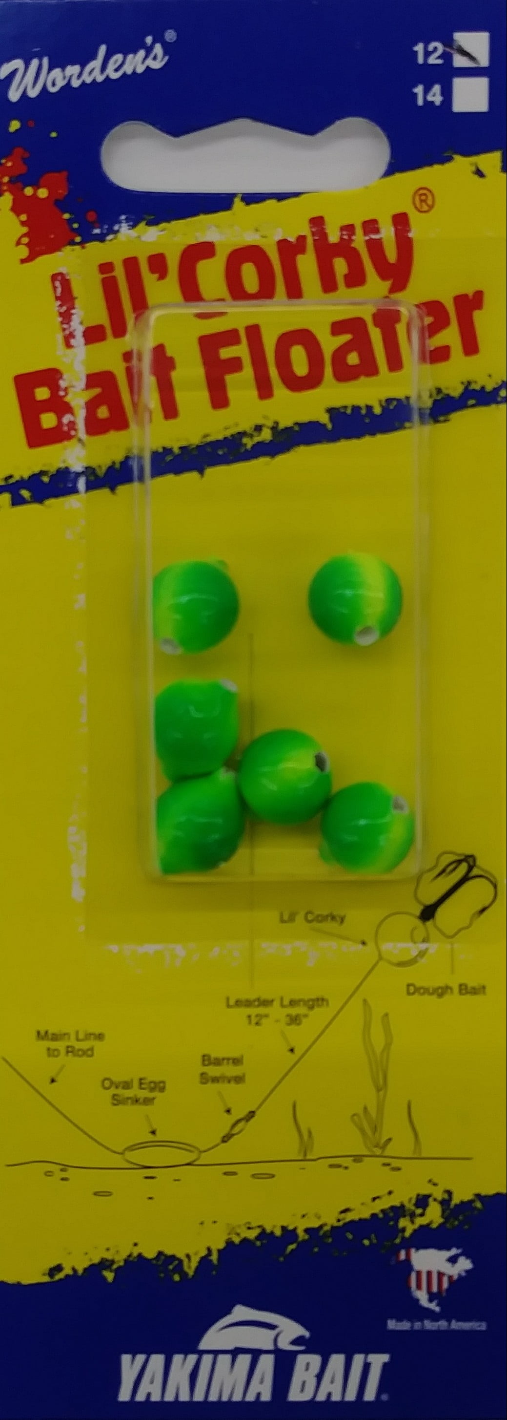 Yakima Bait Worden's Lil' Corky Bait Floater, Lime Chartreuse, Size 14, 632 LICH