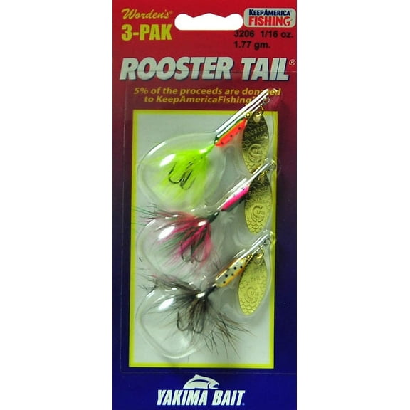 Yakima Bait Worden's Original Rooster Tail Fishing Lures, 1/16 oz., 3 Count, 3206 S103