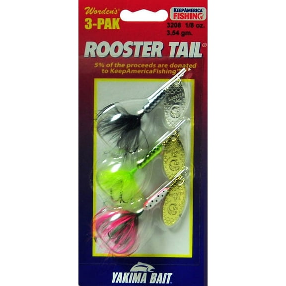 Yakima Bait Worden's Original Rooster Tail, Inline Spinnerbait Fishing Lures, 1/8 oz, 3 Count, 3208 S114