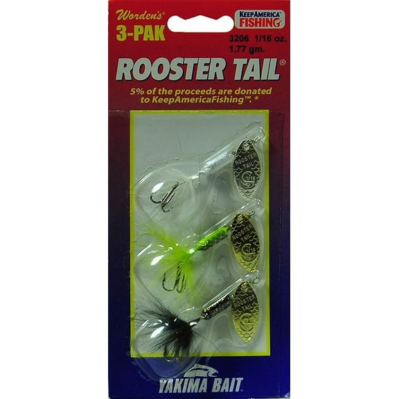 Yakima Bait Worden's Rooster Tail Spinner Trophy Fishing Lure Kit, 1/16 oz., 3 Count, 3206 S104