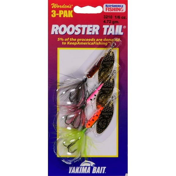 Yakima Bait Worden's Rooster Tail Spinner Trophy Fishing Lure Kit, 1/6 oz., 3 Count, 3210 S103