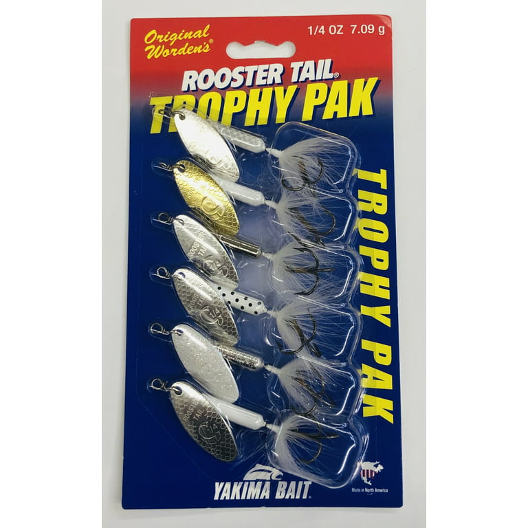Yakima Bait Worden's Rooster Tail Trophy Fishing Lures, Assorted Colors,  1/4 oz., 6 Count, 225 Y762 