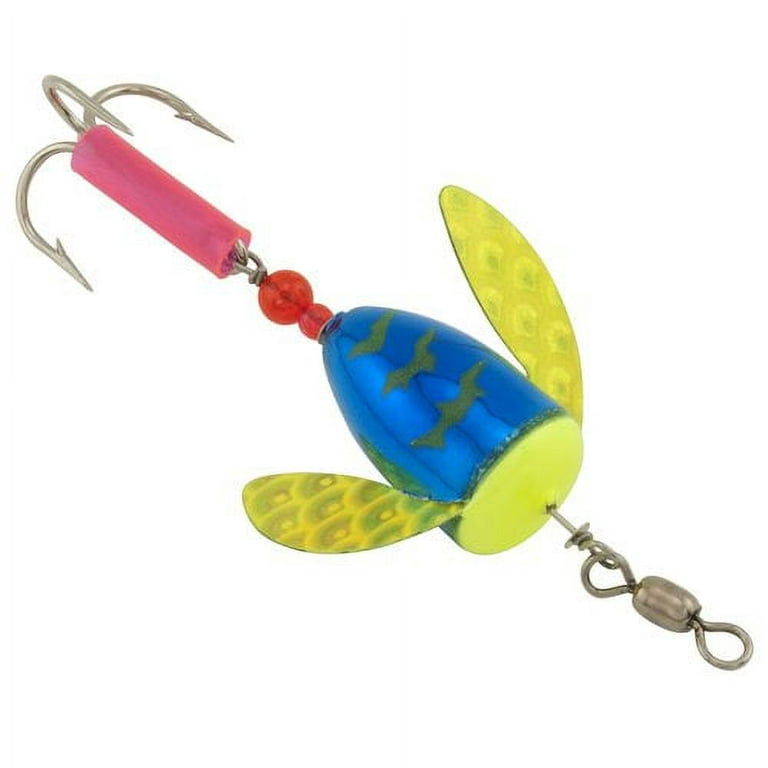 Yakima Bait Worden's Spin-N-Glo Fishing Lure, Metallic Blue & Chartreuse  Tiger, Size 2