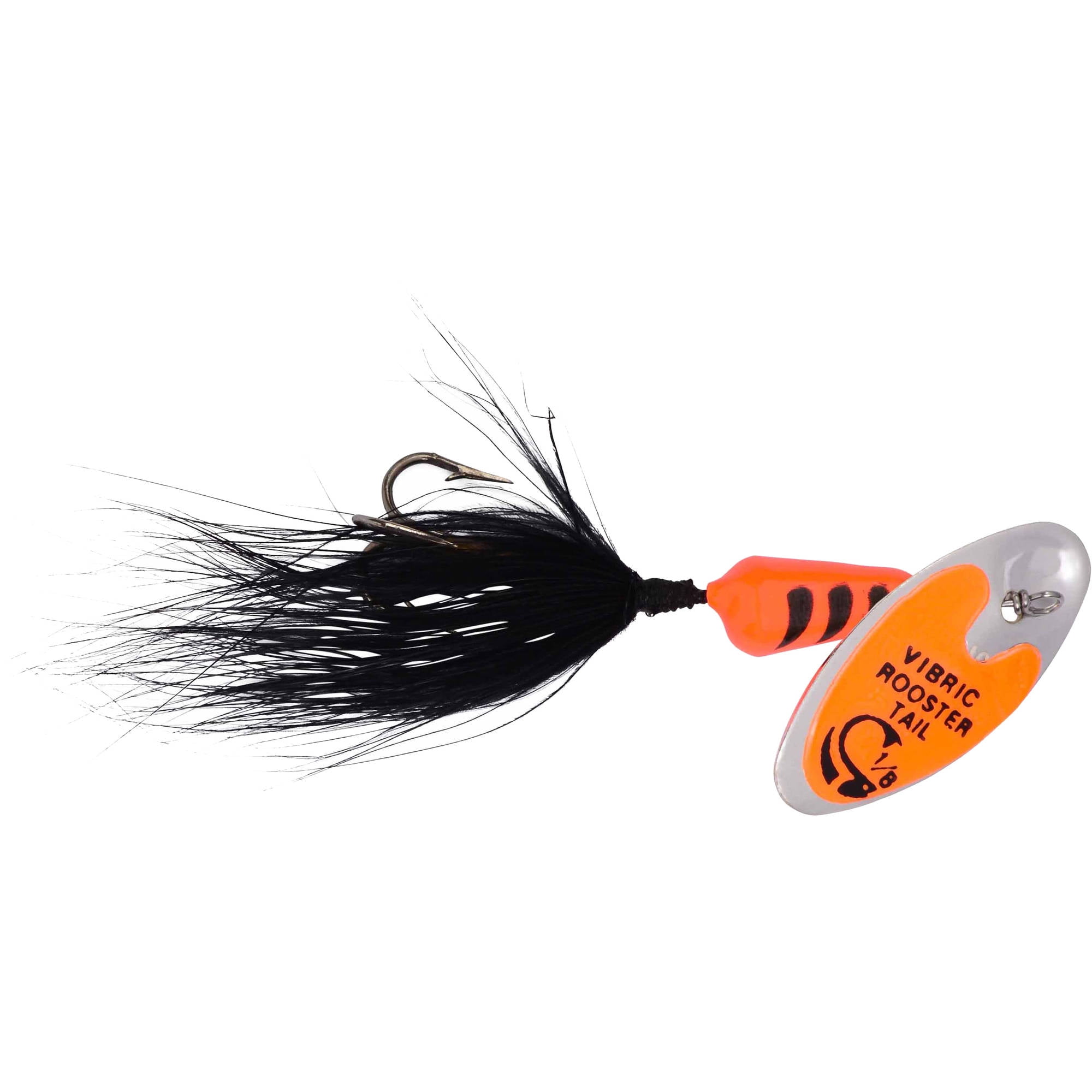 Yakima Bait Vibric Rooster Tail Lure 1/2 oz Flame Black Spot Mylar