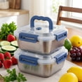 thumbnail image 1 of Yakimoto 2-Pack Extra-Large Stainless Steel Food Storage Containers with Blue Airtight Lids and Carry Handle, Deep Meal Prep Bento Box for Kitchen Pantry, Silver, 1 of 13