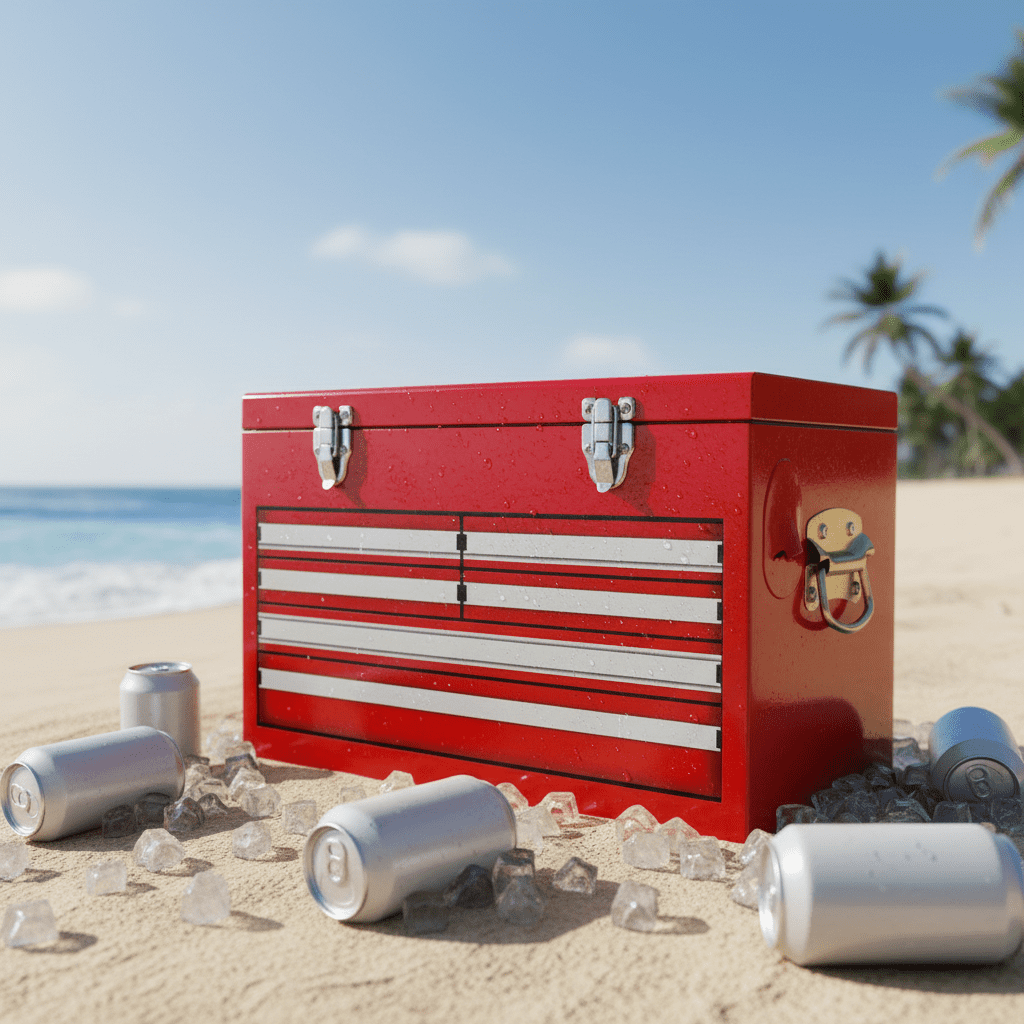 Yakimoto 20L Insulated Beverage Cooler with 4-Day Keep Cold - Red and White Stripe Portable Cooler with Locking Latches for Camping, Beach, and Tailgating