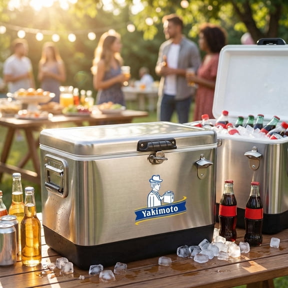 Yakimoto 54-Quart Stainless Steel Heavy-Duty Ice Chest Cooler with Built-In Bottle Opener, Fits 85 Cans, Silver