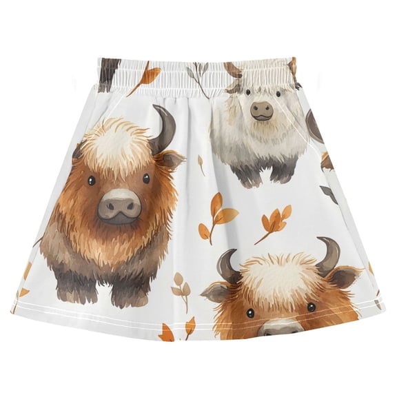 Yakleaves Pattern Cotton Skirt Built-in Liner Elastic A-Line Flared Skirt with Pockets