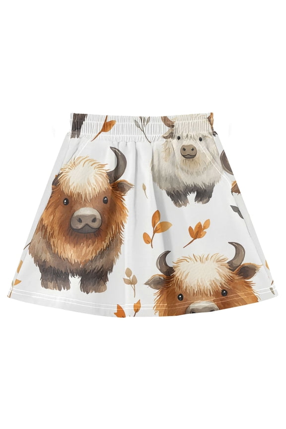 Yakleaves Pattern Cotton Skirt Built-in Liner Elastic A-Line Flared Skirt with Pockets