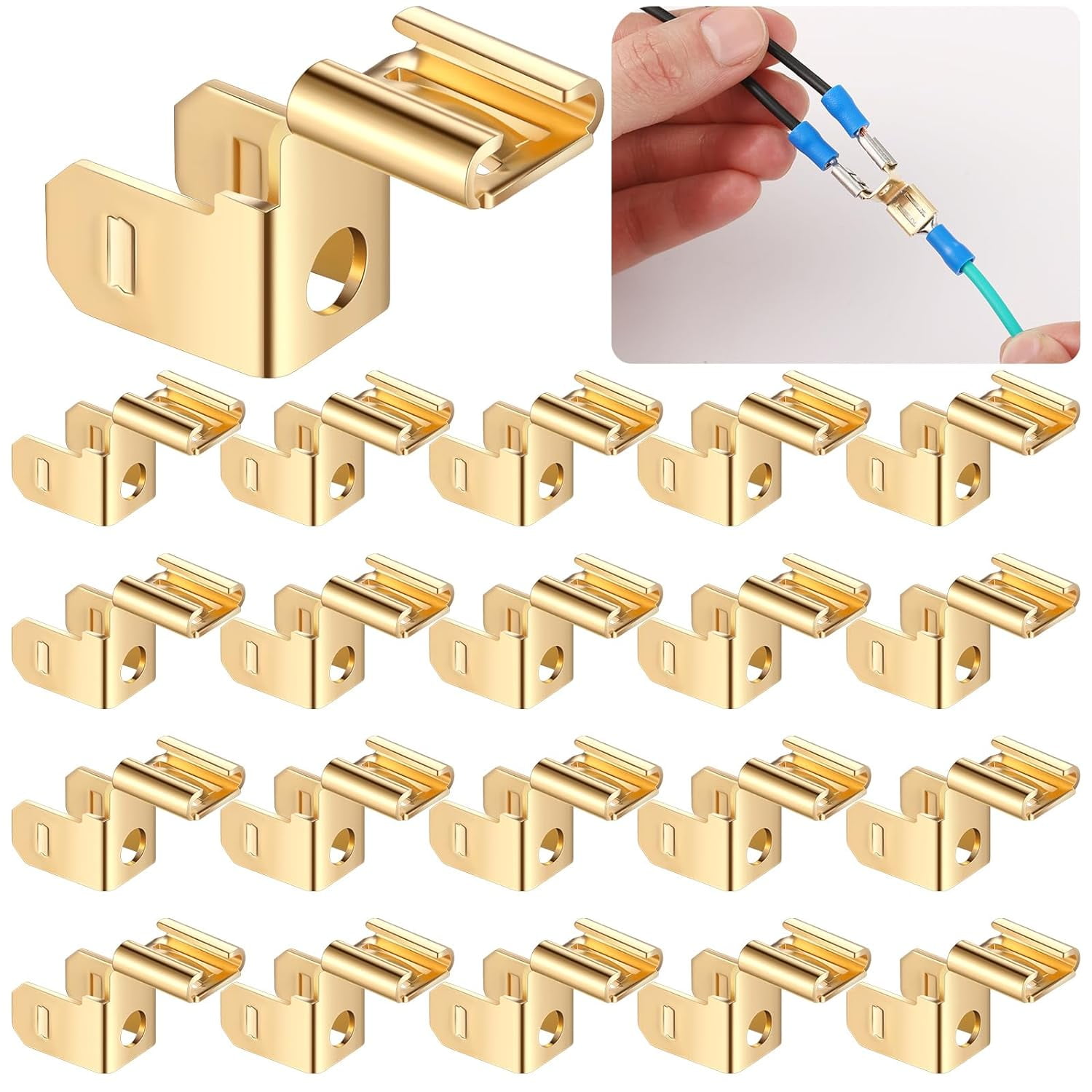Yakong 25 pieces of lap-type fork connectors chair end quick disconnect electrical connectors 3-way adapter, 1/4 inch 2 male and 1 female contact points, non-insulated brass 90 degree electroplated c