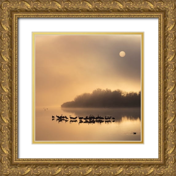 Yakubovitch, Azriel 20x20 Gold Ornate Wood Framed with Double Matting Museum Art Print Titled - Gilded pond