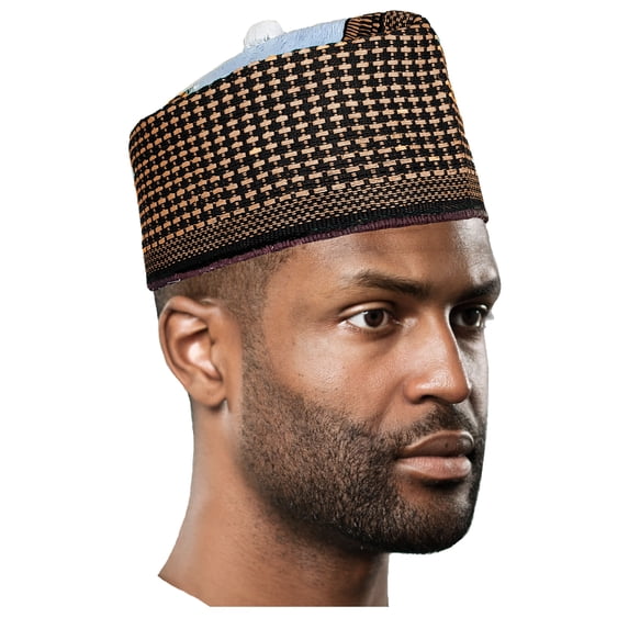 Yakubu Black and Gold Hausa Mallam Cap Fulani Hula Hand-crafted African traditional Kufi hat