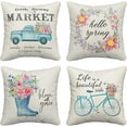 thumbnail image 1 of Yakuyir Spring Throw Pillow Covers 18x18 Set of 4 Spring Easter Boho Modern Pillows Floral Flower Bicycle Truck Wreath Hello Spring Pillowcase Blue Decor Home Cushion Farmhouse Outdoor Sofa Couch, 1 of 5