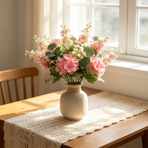 Yakvarog 2Pcs Artificial Rustic Floral Bouquet, 15.7" Fake Flower Arrangement for Country Style Home Decor, Faux Plastic Plants, UV Resistant Fade Resistant Table Centerpiece