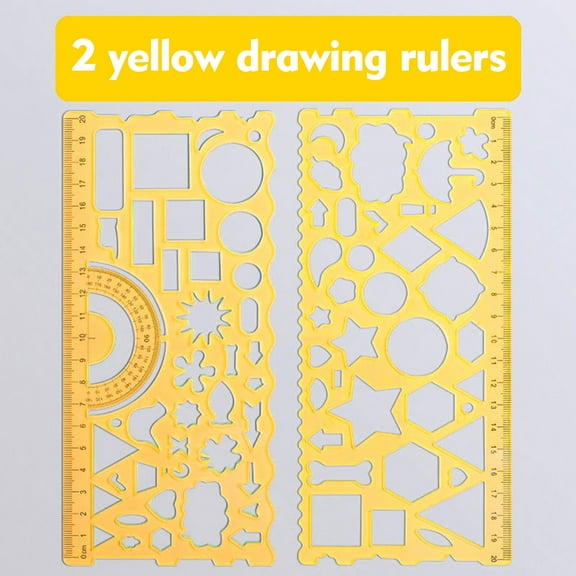 Yakvarog 2Pcs Multi-Functional 8" Plastic Drawing Stencils Ruler with Protractor Scale & Multi-Shape Cutouts, Geometric Stencils for Art, Design, Handcrafts, Drafting