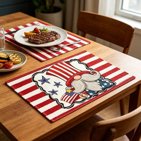 Yakvarog 4th of July Placemats, Patriotic Waterproof & Anti-slip 12" x 18" Red White Blue Placemats, Independence Day Memorial Day Place Mats for Veterans Day 4th of July Decorations