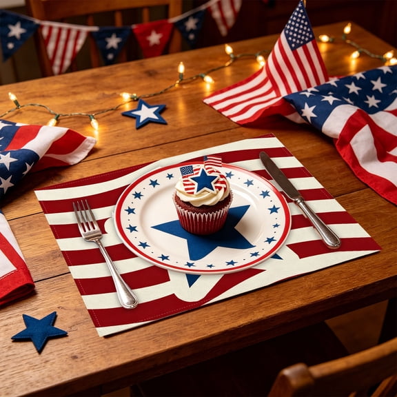 Yakvarog 4th of July Placemats, Patriotic Waterproof & Anti-slip 13" x 17" Red White Blue Placemats, Independence Day Memorial Day Place Mats for Veterans Day 4th of July Decorations