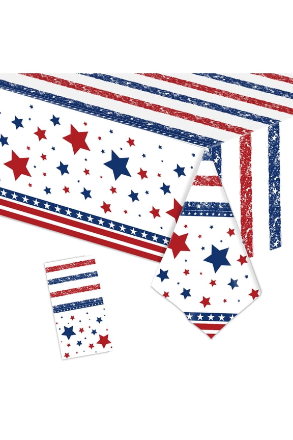 4th Of July Table Cloth Rectangle Tablecloth, Dustproof & Washable 108"L x 54"W Table Cloth, Red White Blue Patriotic Designs Table Cloth for Wedding Home Party 4th Of July Decoration