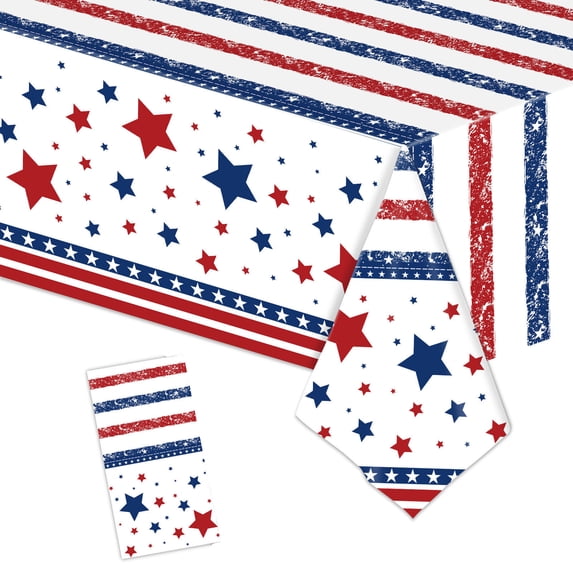 Yakvarog 4th Of July Table Cloth Rectangle Tablecloth, Dustproof & Washable 108"L x 54"W Table Cloth, Red White Blue Patriotic Designs Table Cloth for Wedding Home Party 4th Of July Decoration