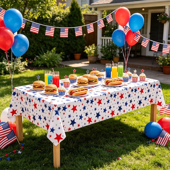Yakvarog 4th Of July Table Cloth Rectangle Tablecloth, Dustproof & Washable 108"L x 54"W Table Cloth, Red White Blue Patriotic Designs Table Cloth for Wedding Home Party 4th Of July Decoration